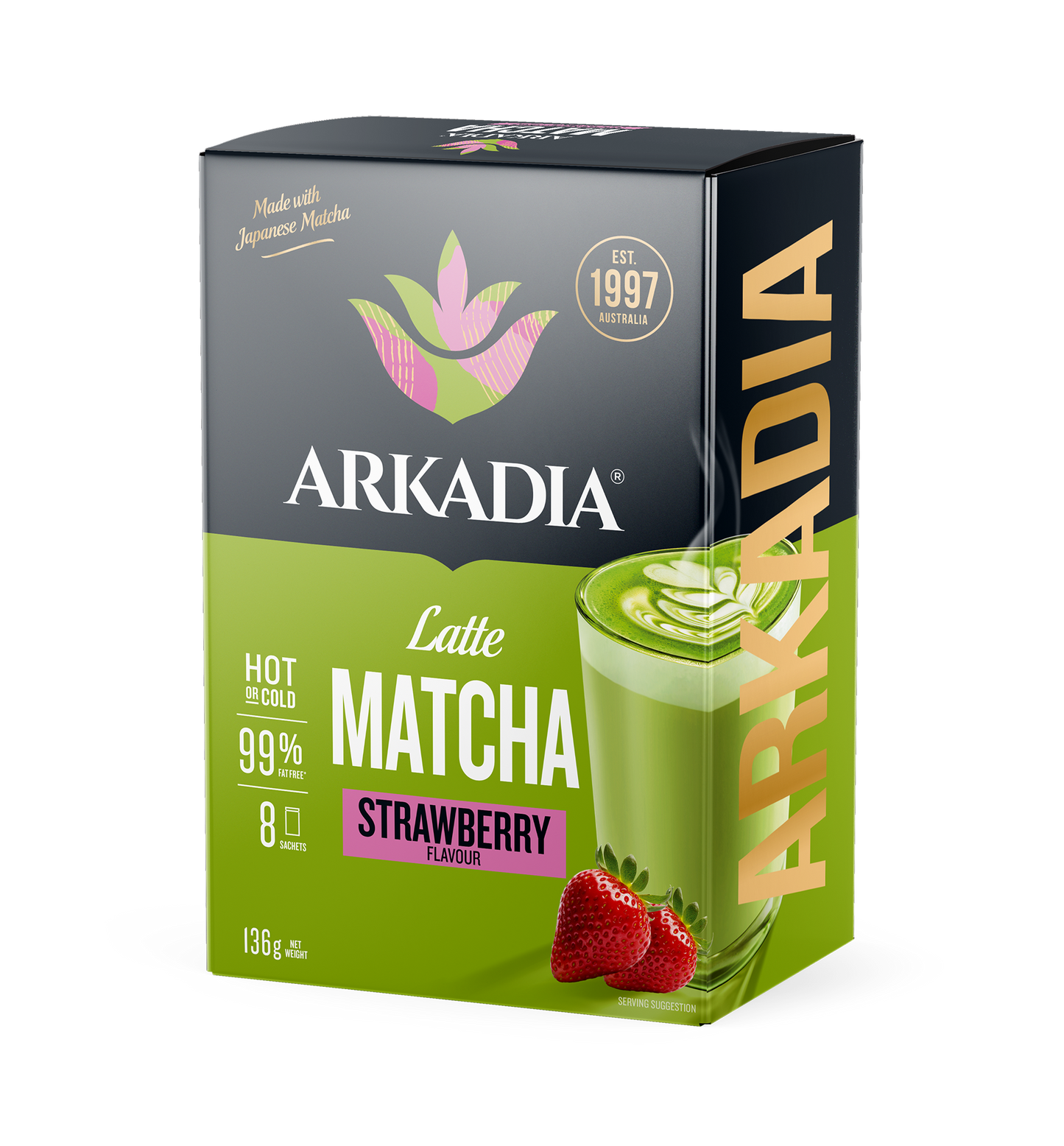 Arkadia Matcha Latte Strawberry Sachet 8 Pack